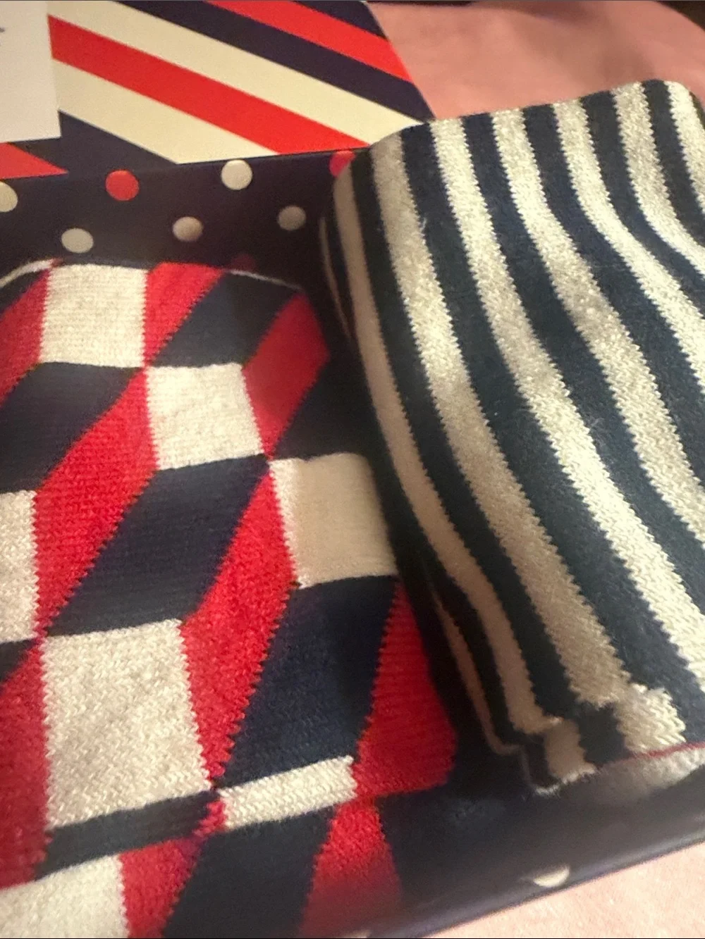 Happy Socks Men’s Three-Pair Set – Navy, White & Red Patterns